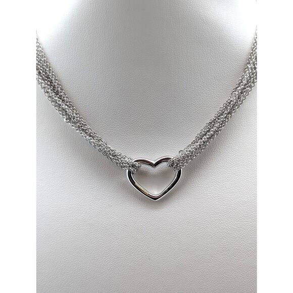 Marked 925 CZ Thai Multi-Strand Silver Tone Floating Heart Toggle Necklace - Picture 2 of 6